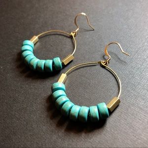 Turquoise Brass Hoop & 14K Gold Pltd Hook Earrings